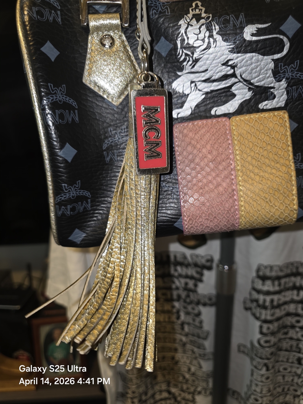 SOLD)))MCM Metallic Black Leather Small/Med Boston Bag W/ Gold and Pink Accents. - Picture 3 of 15